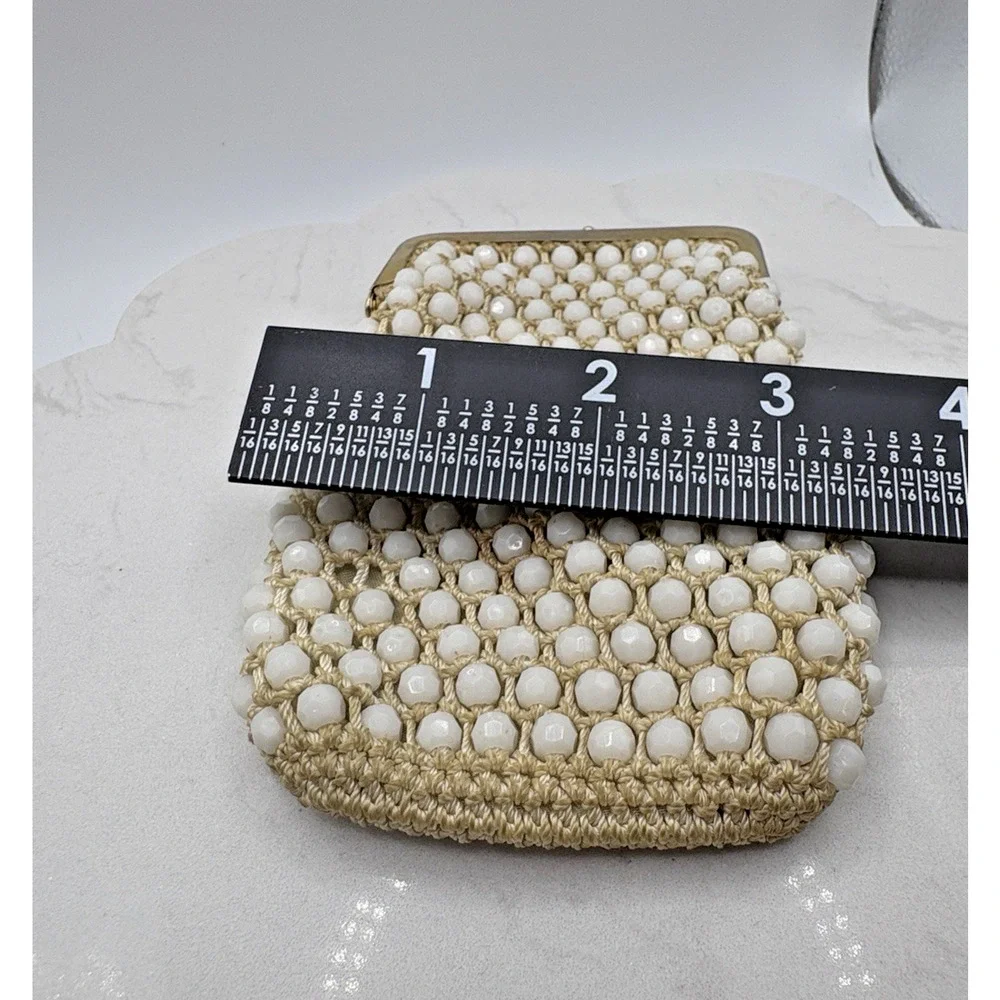Cream Colored Caviar Beaded Cigarette Case Gold Tone Kiss Lock Frame Vintage